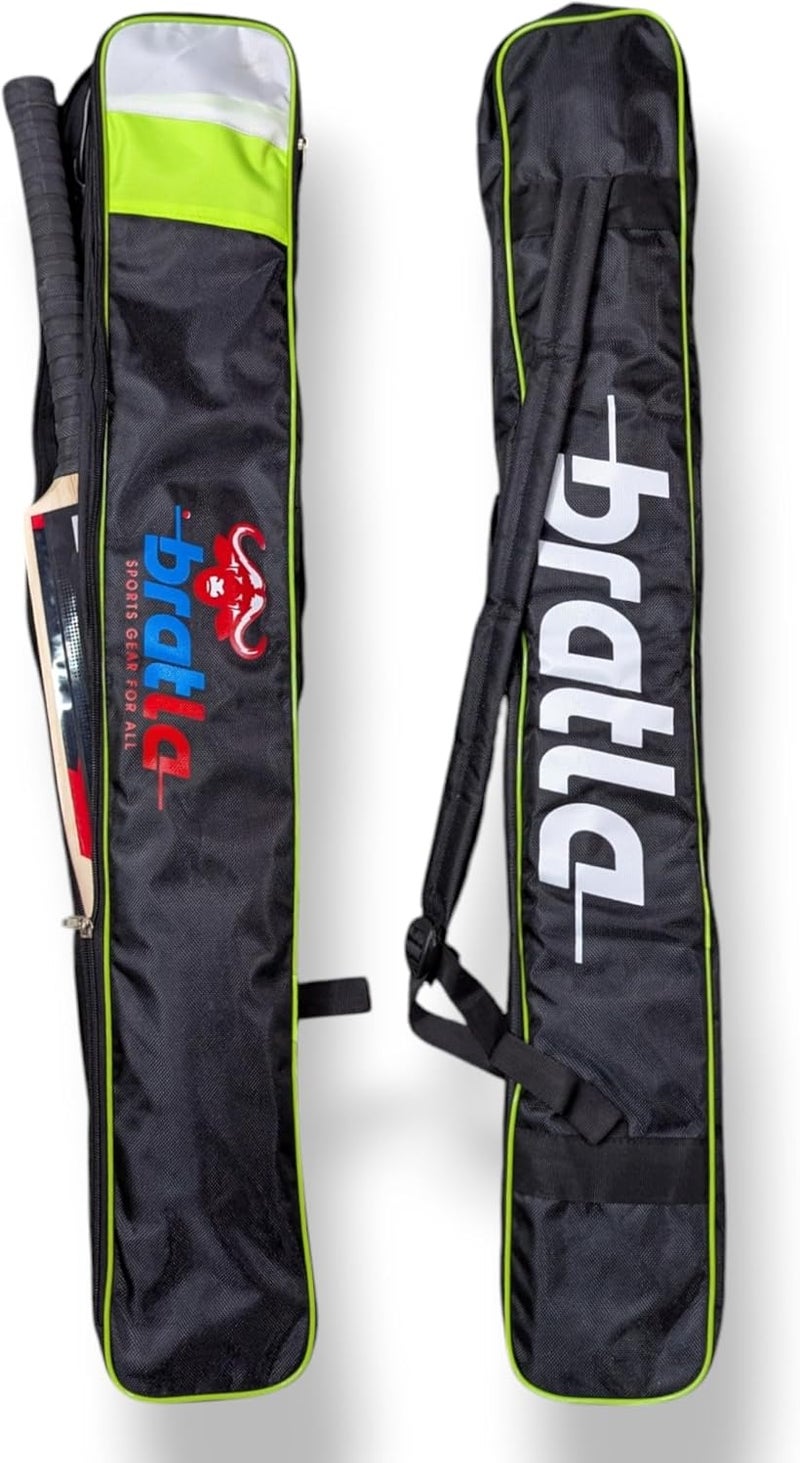 Bratla Cricket Bat Cover Bag Foam Padded, Adjustable Shoulder Strap - Secure and Convenient Cricket Gear Storage Bag Black/Green - Image 1